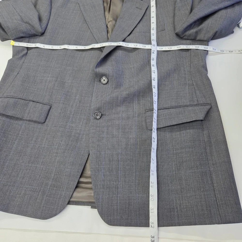 Ralph Lauren Men's Charcoal Blue Plaid Wool Suit 2 Piece Jacket‎ 44R Pants 38x29